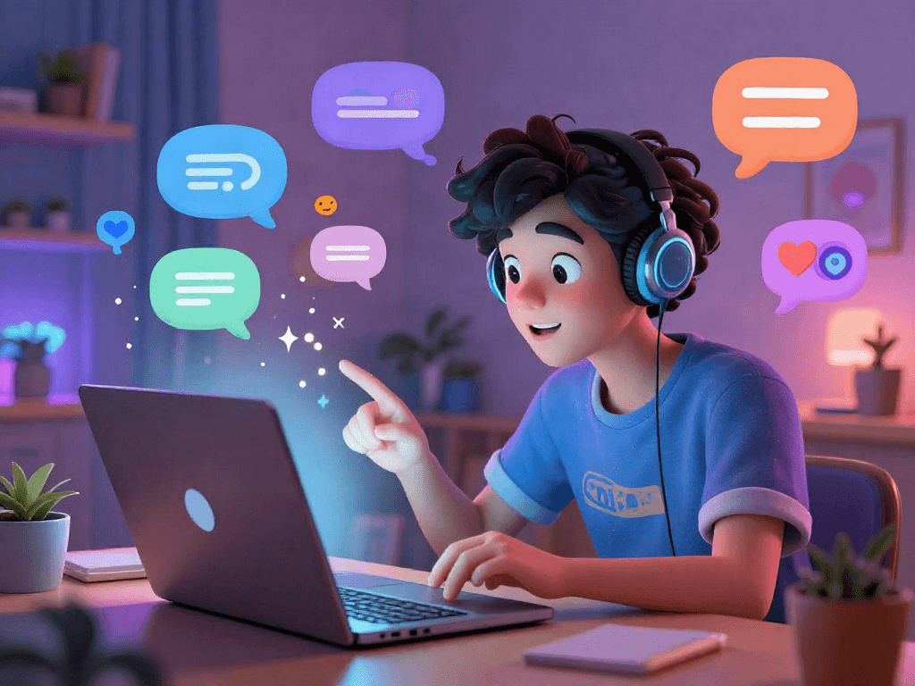 Engaging visual of a whimsical character exploring hentai ai chat features in a vibrant digital landscape