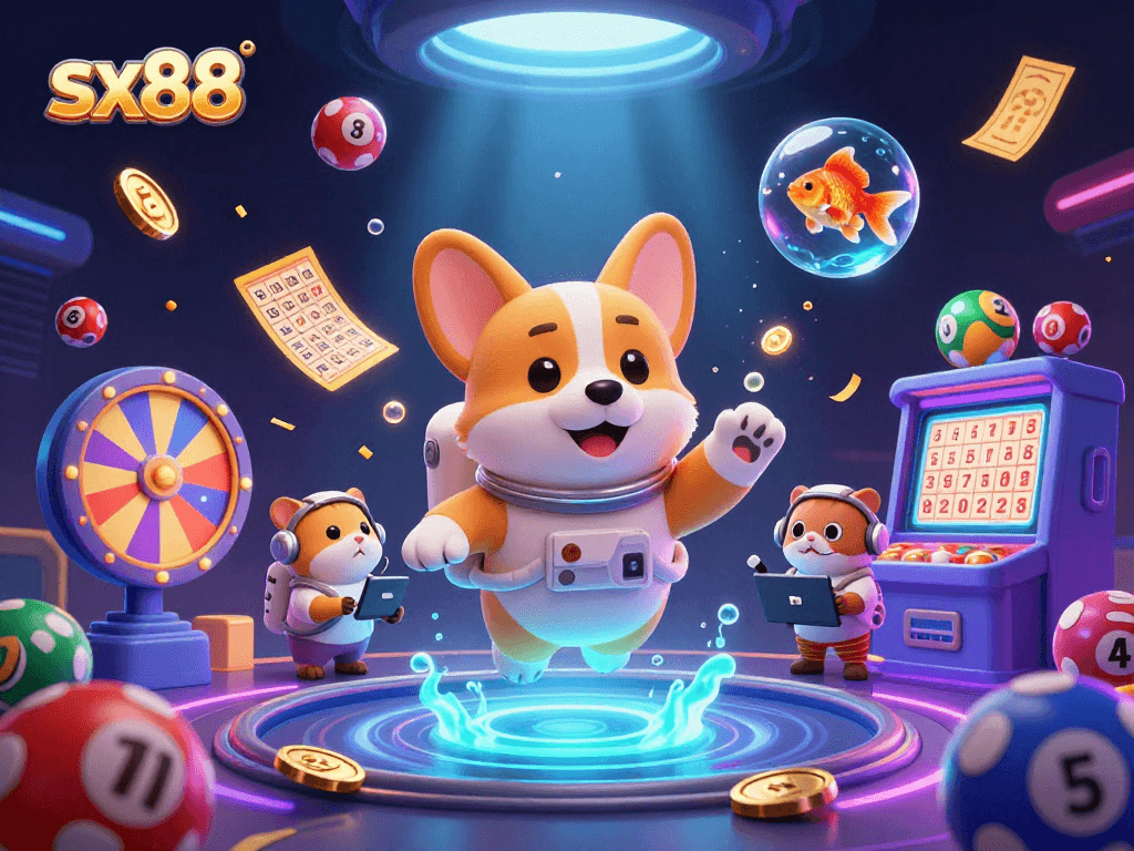 SX88 offers exciting gaming experiences with vibrant slots and dynamic casino elements in an engaging scene.