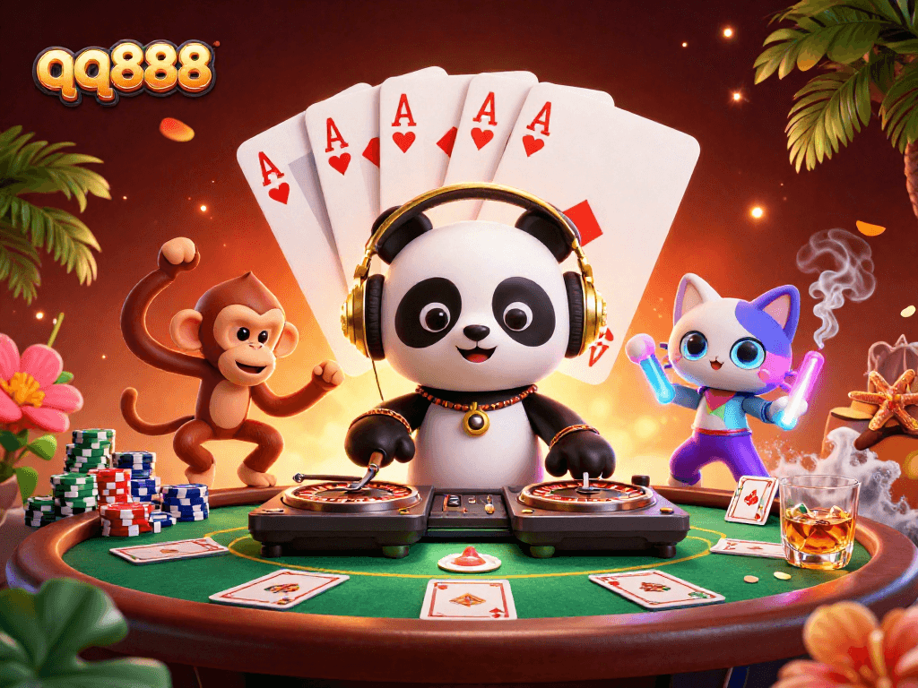 Experience thrill at qq888 with vibrant casino characters and dynamic game elements.