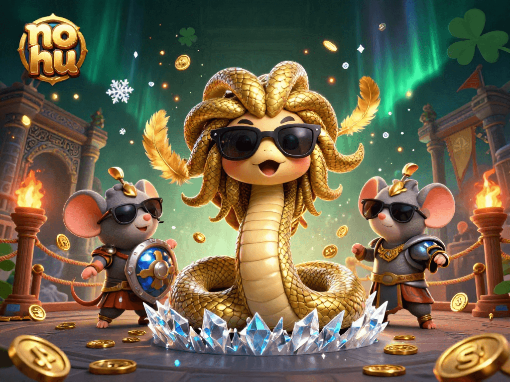 Experience exciting gameplay with no hu, featuring a dynamic 3D illustration of a casino scene blending mythological themes and vibrant elements.