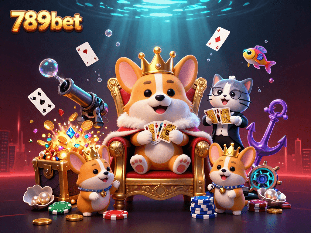 Experience exciting gameplay with 789bet's golden crown royal corgi amidst a vibrant casino scene.