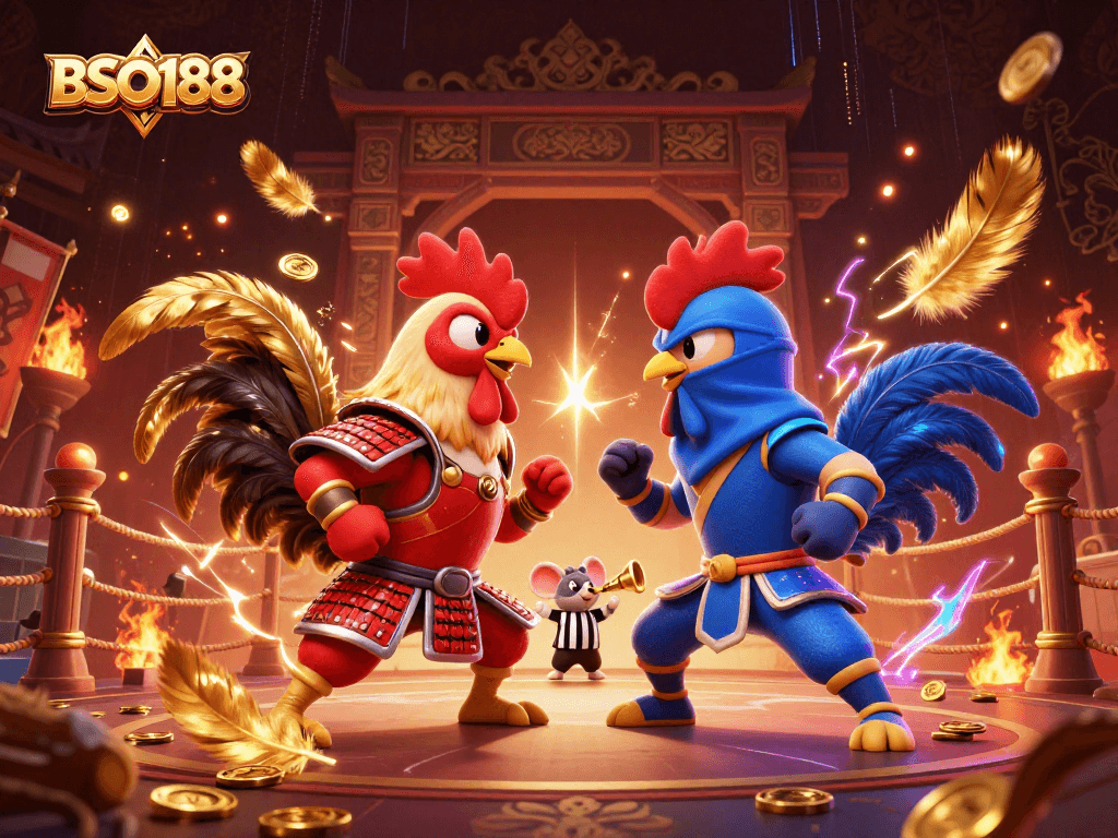 Engage with BSO188 through thrilling rooster battles, showcasing vibrant action and gambling excitement.
