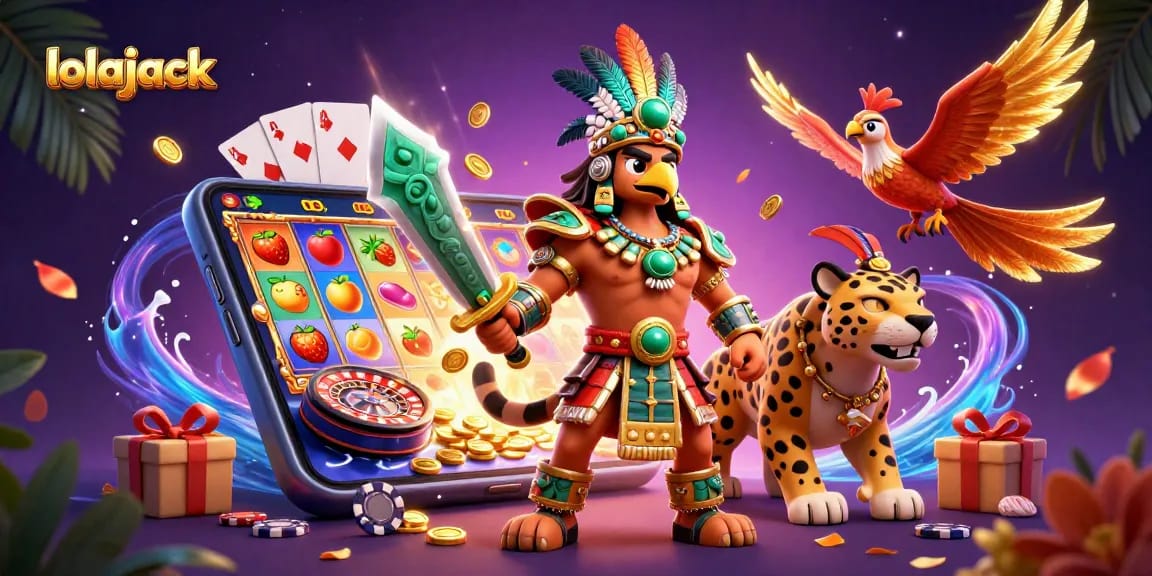 Engage with lolajack's vibrant 3D scene showcasing Aztec warriors at a thrilling casino.