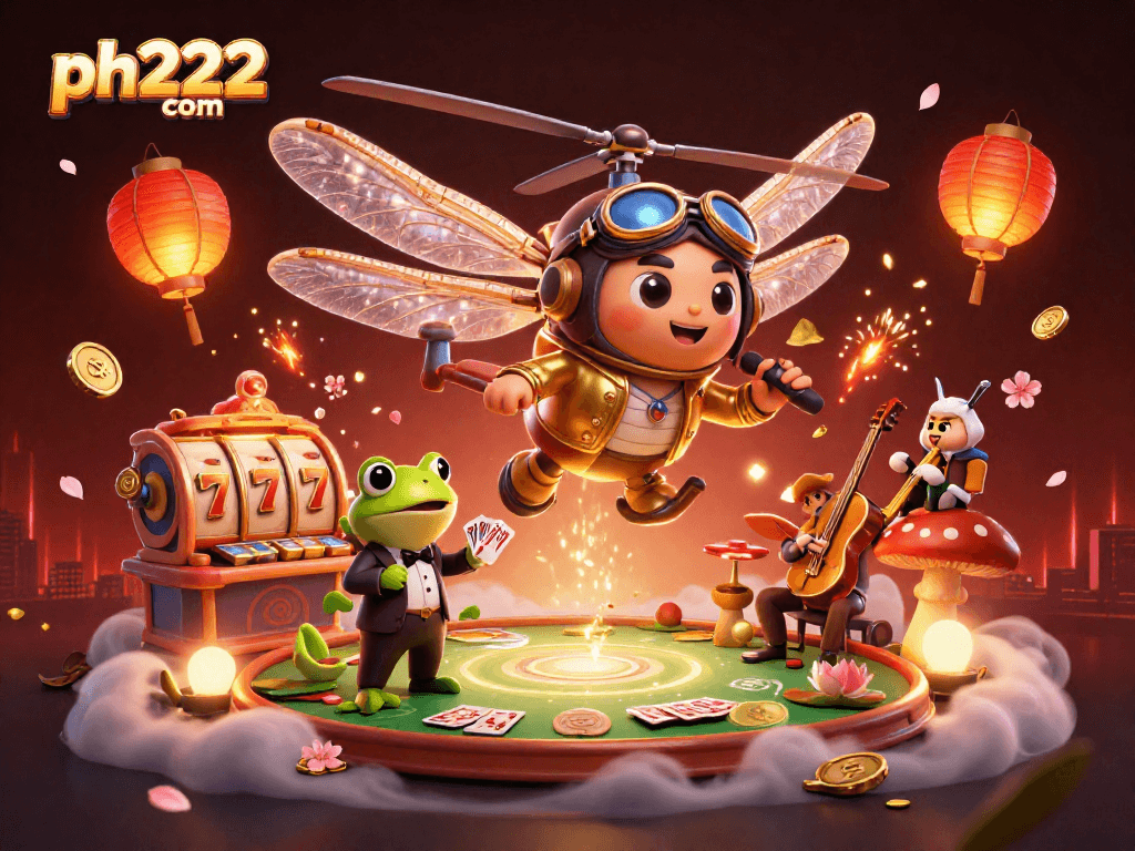 Experience excitement with ph222 com as a dragonfly pilot hovers above a vibrant lily pad casino scene.