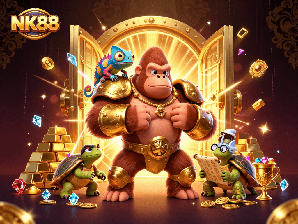 Experience the thrilling adventure at NK88 with its dynamic 3D characters and vibrant casino elements.