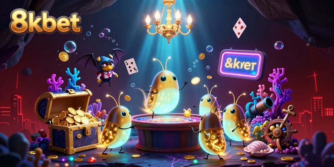 Experience the vibrant 8kbet casino with glowworms lighting up a cave and showcasing dazzling treasures.