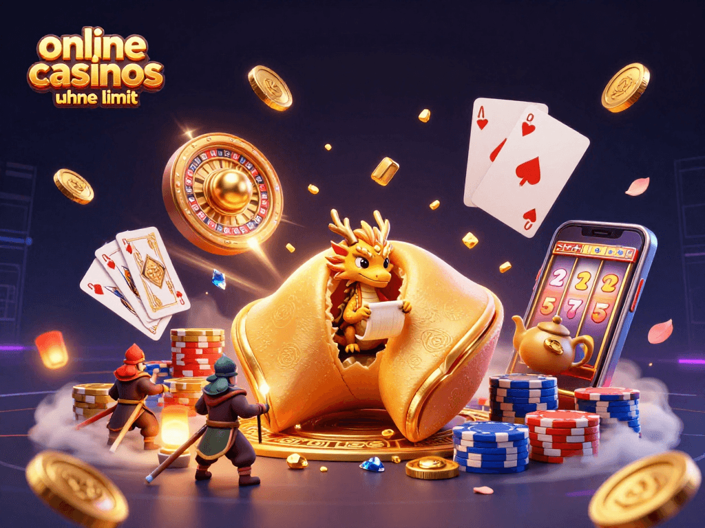 Experience winning excitement at online casinos ohne limit with a dynamic, colorful illustration of gambling action.
