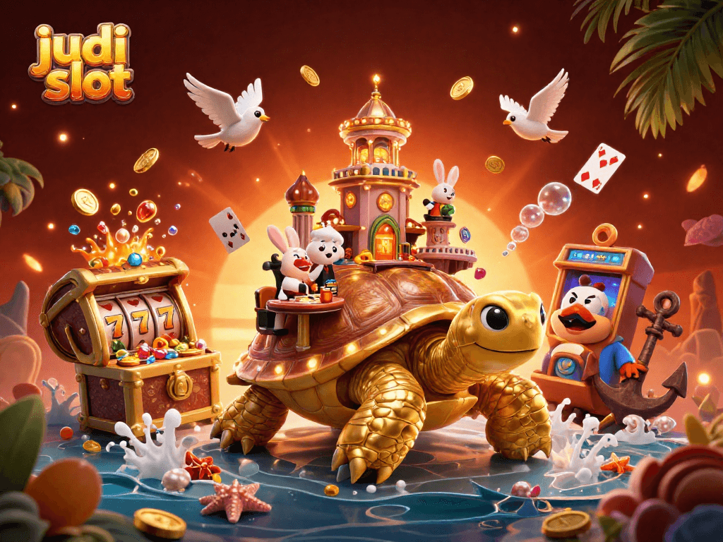 Permainan judi slot yang menarik dengan simbol keberuntungan di tengah harta karun emas, dealer sedang bermain