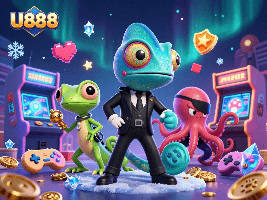 Experience thrilling gaming with U888's vibrant casino elements and engaging characters in action.