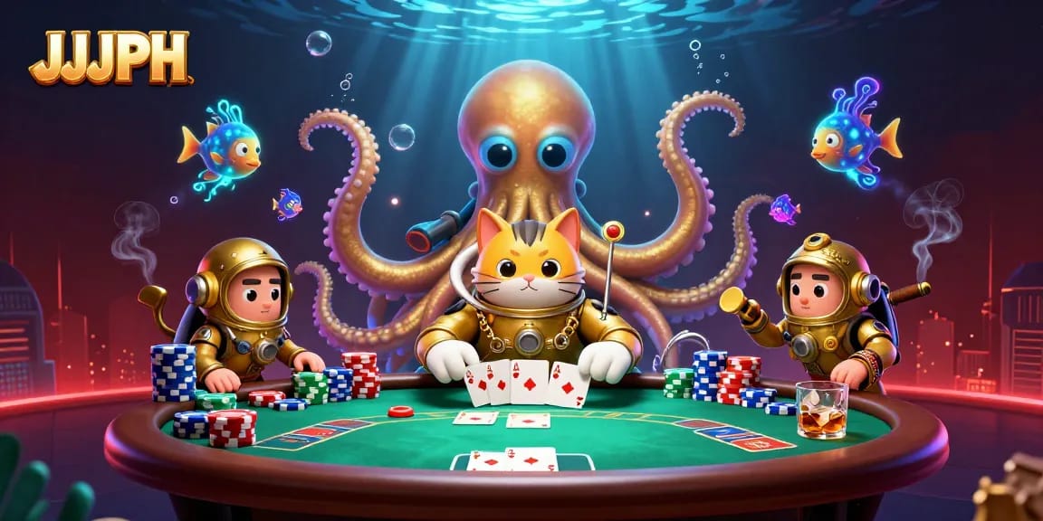 Maglaro ng JJJPH gamit ang makulay na poker chips at mga kakaibang nilalang sa ilalim ng dagat.