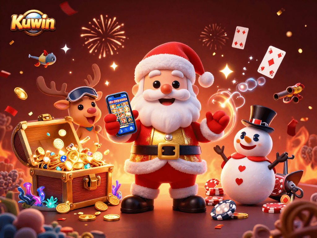 Kuwin presents an engaging casino scene with 3D characters celebrating a jackpot win surrounded by vibrant elements.