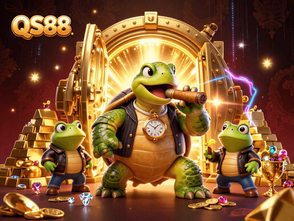 Experience the thrill of QS88 with a dynamic casino illustration showcasing excitement and winnings.