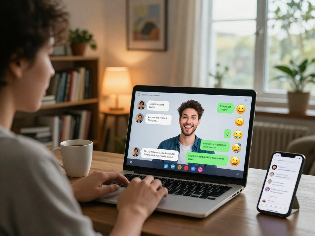 Engaging user experience in AI porn chat; cozy setting with digital interaction.