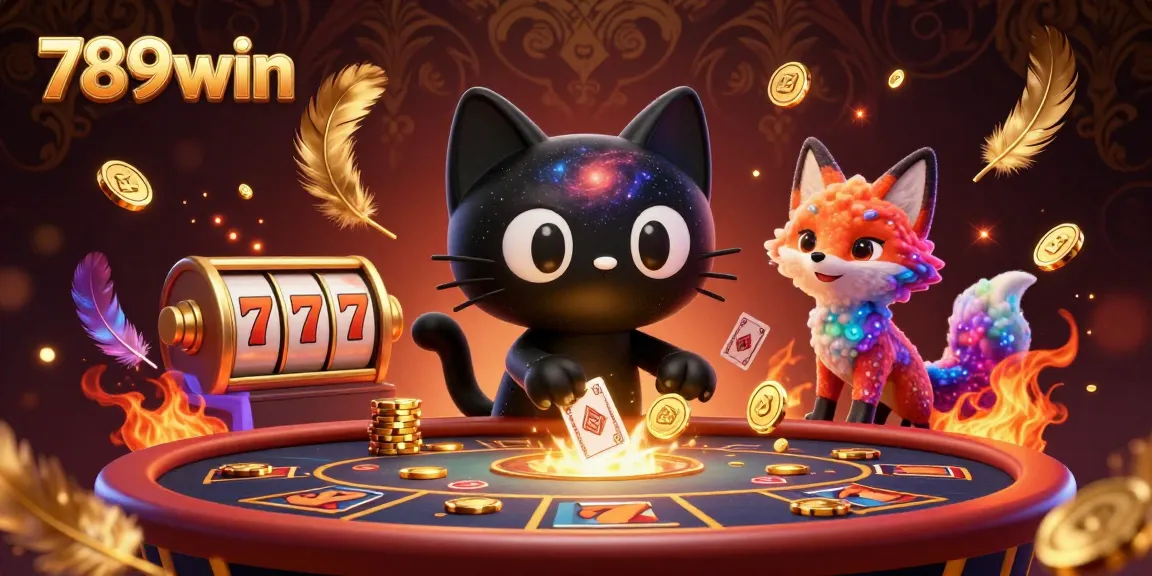 Bet at 789win with a captivating cosmic casino scene featuring a black hole cat and nebula fox.