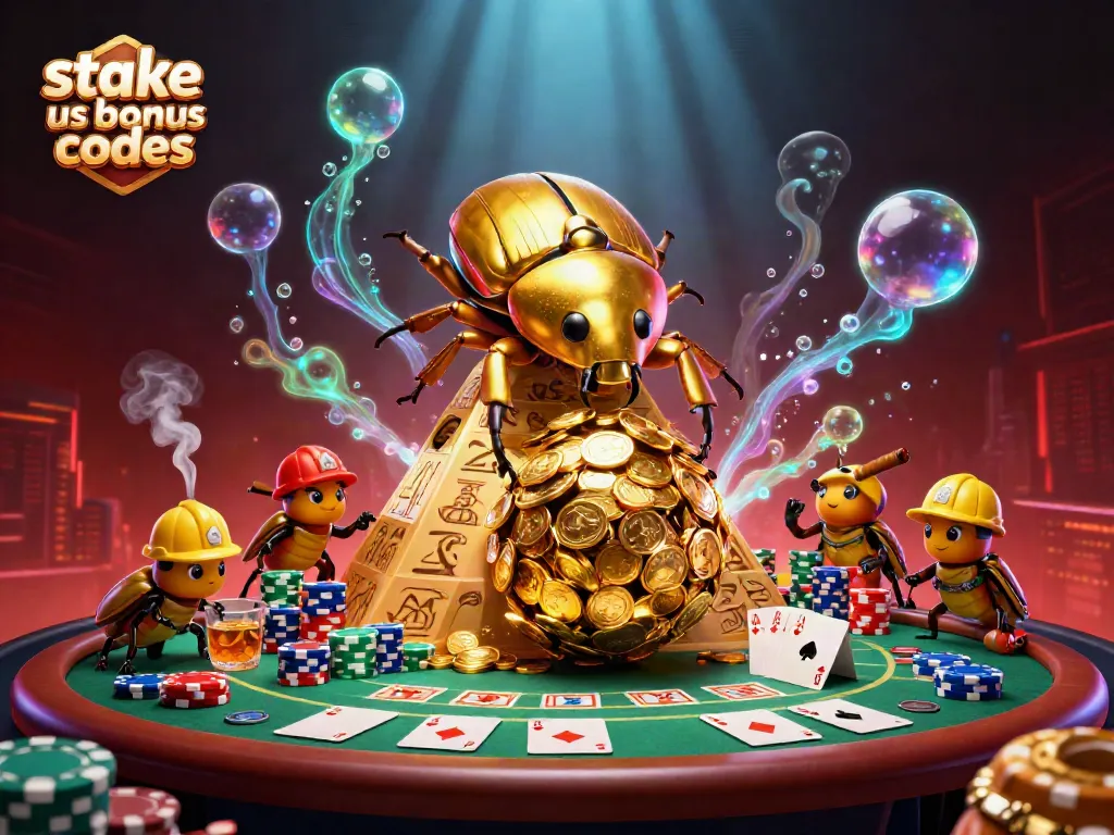 Claim rewards with stake us bonus codes as golden coins roll in vibrant casino scene.