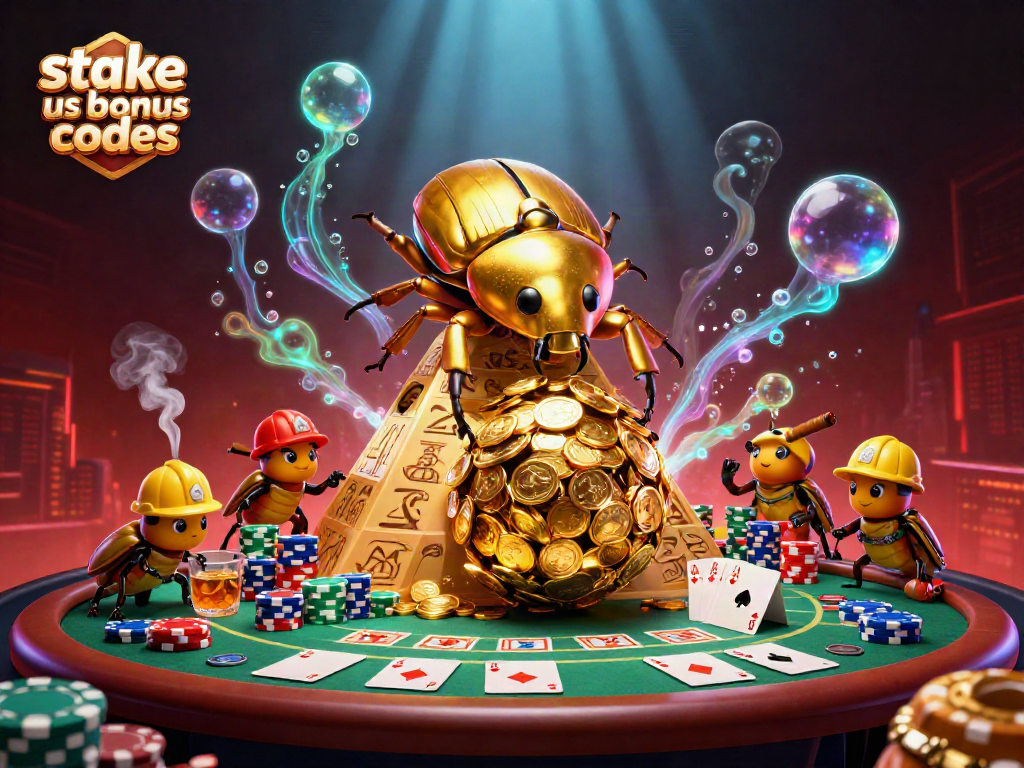 Claim rewards with stake us bonus codes as golden coins roll in vibrant casino scene.