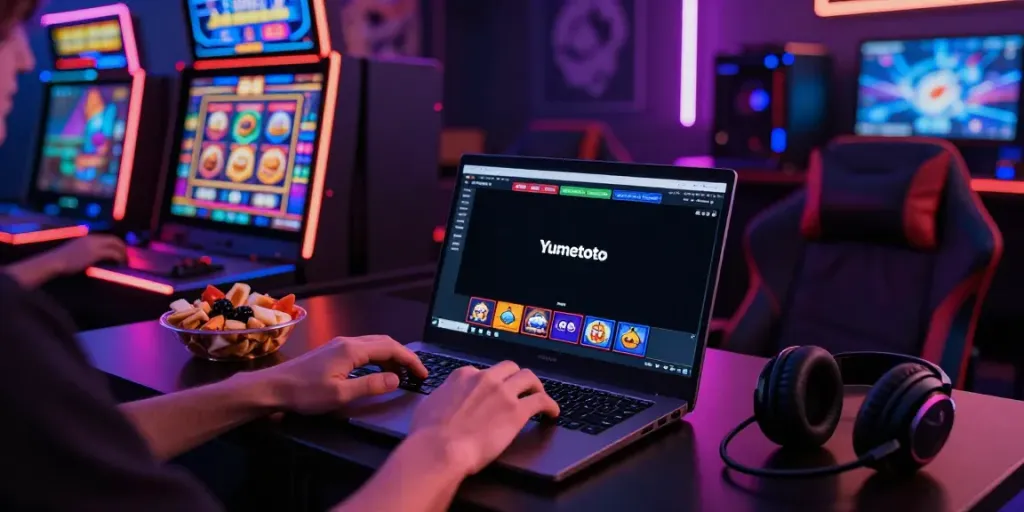 Engaging with Yumetoto's slot games in a stylish gaming room.