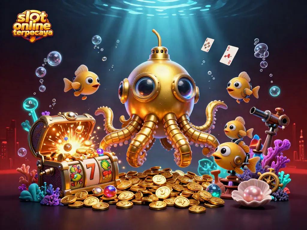 Play thrilling slot online terpercaya games with dynamic visuals of a kraken submarine and treasure.