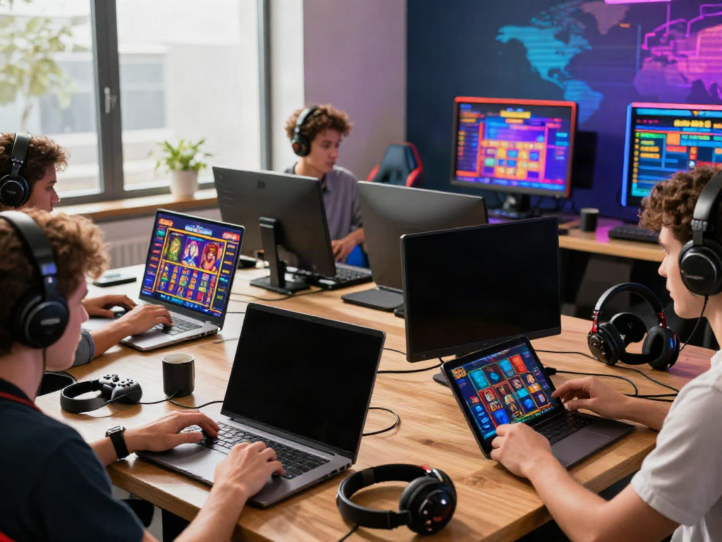 Players enjoying ahha4d online slots on multiple devices in a digital gaming environment.