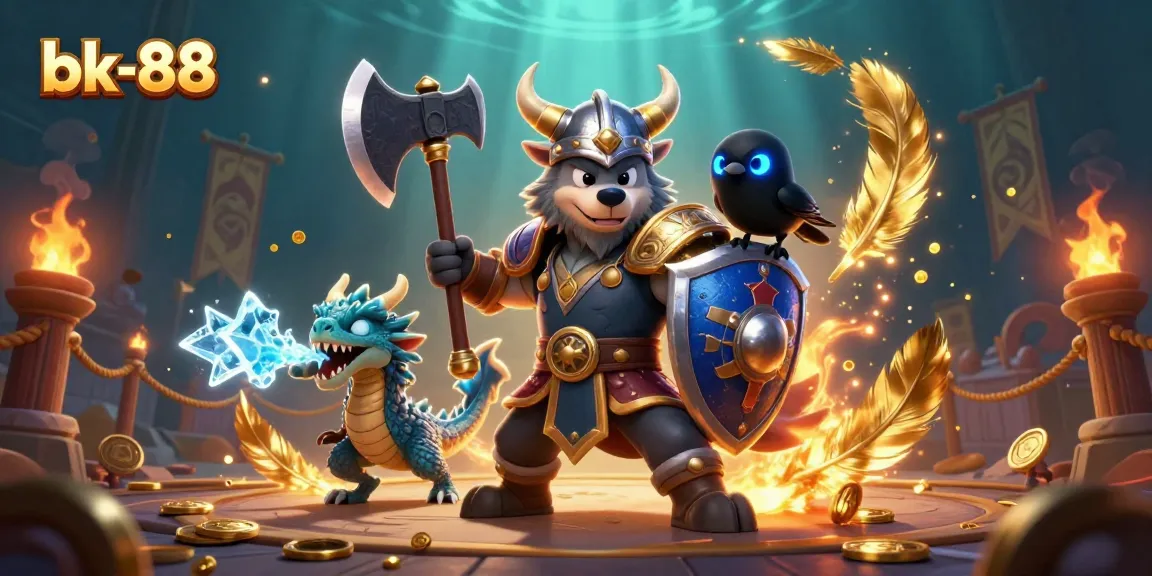 Engage with bk-88 through an epic scene featuring Viking warriors and mystical elements.