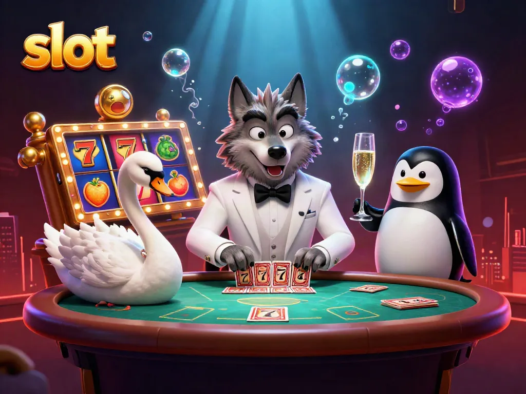 Putaran slot menghadirkan keseruan di tengah karakter kasino yang elegan dan berkilau.