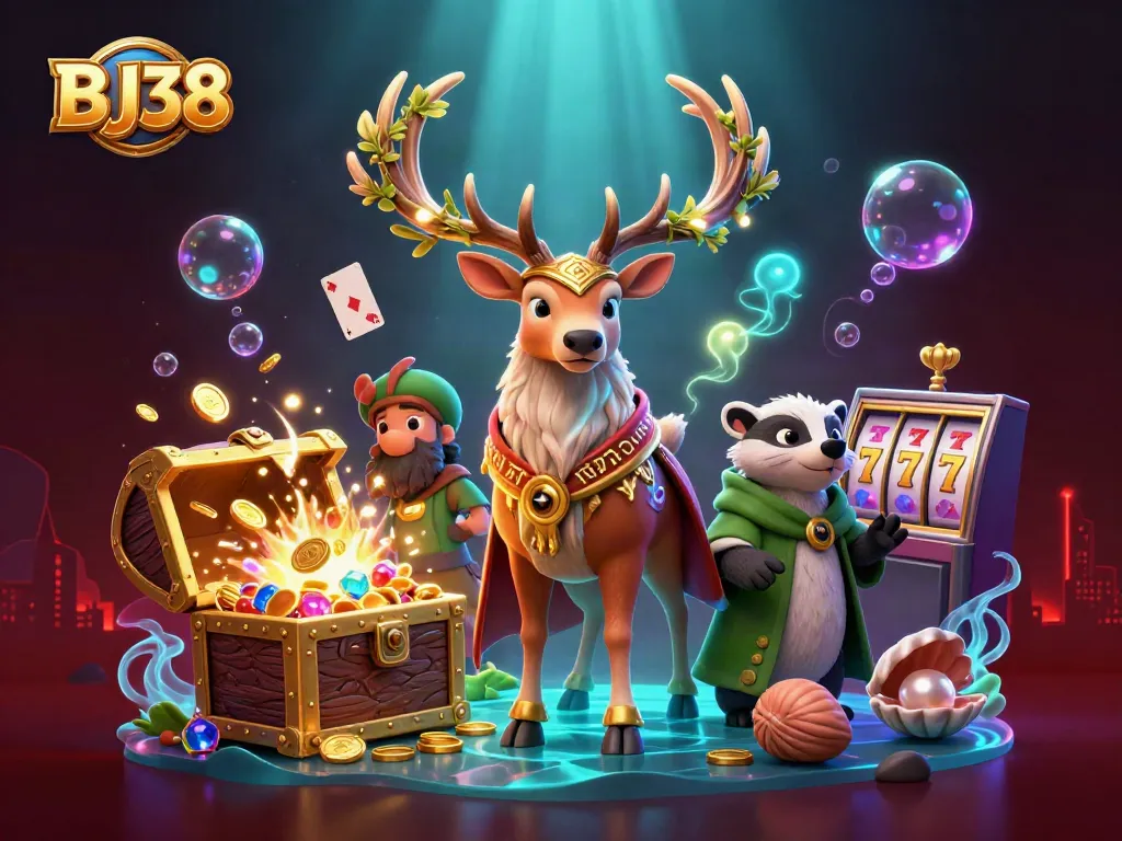Engage with BJ38's thrilling baccarat games amidst enchanting 3D visuals and vibrant casino elements