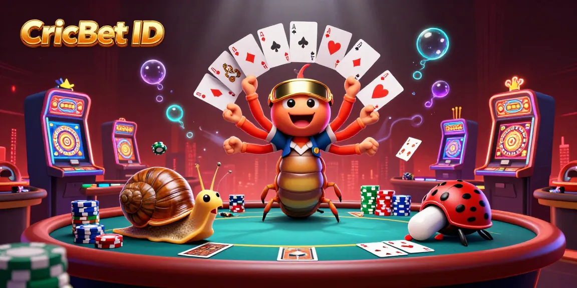 Join the excitement with CricBet ID as a millipede dealer presents poker hands among betting action and vibrant casino elements.