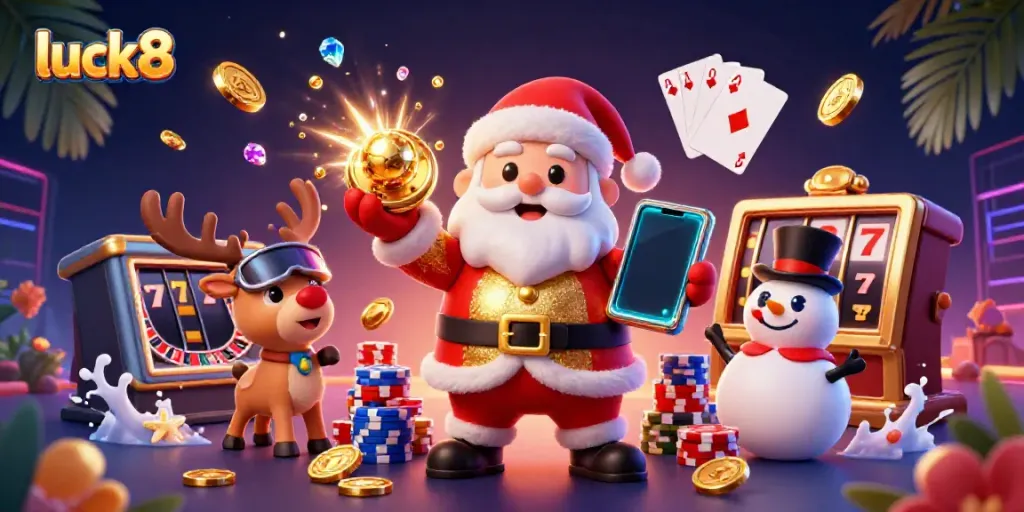 Engage in thrilling gameplay at luck8 with 3D characters celebrating huge jackpots and vibrant casino elements.