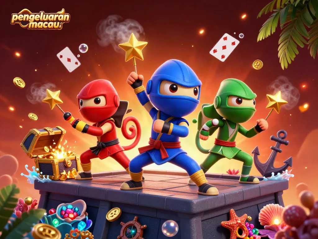 Engage with pengeluaran macau as a team of colorful ninja chameleons battles for treasure in a vibrant casino environment.