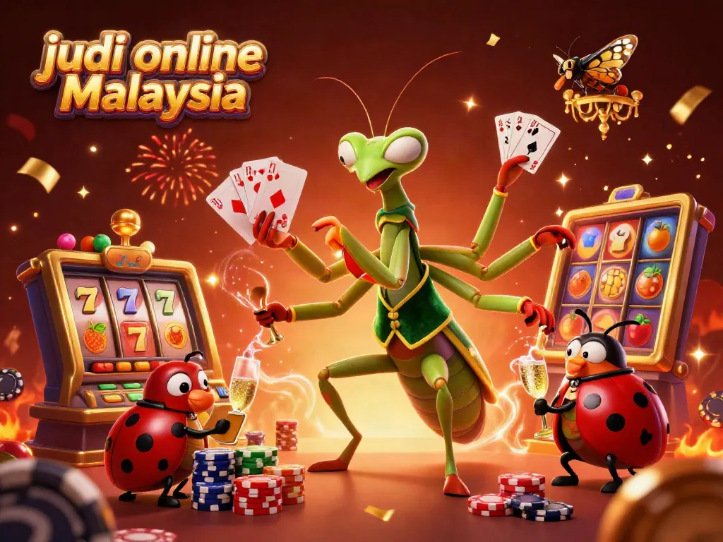 Permainan judi dalam talian Malaysia dengan ulat kad bergaya 3D, menampilkan interaksi dan elemen mesin slot.