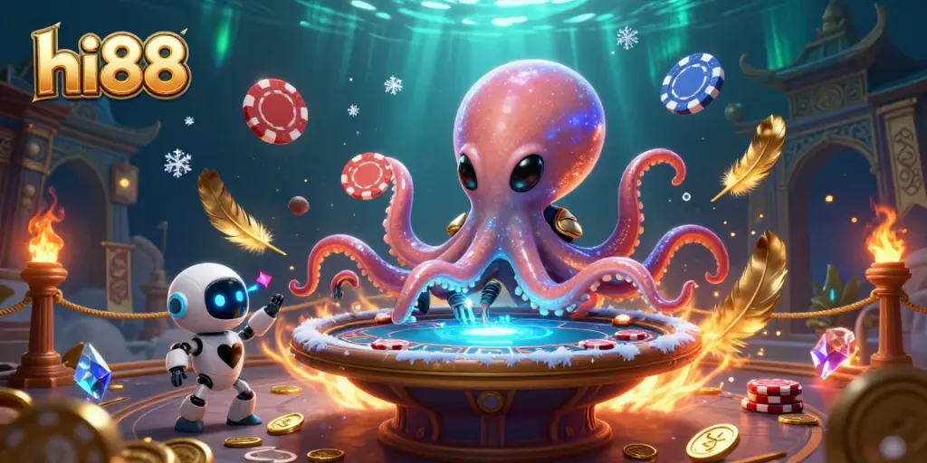 Join the action at hi88 with a vibrant alien octopus and an exciting poker scene.
