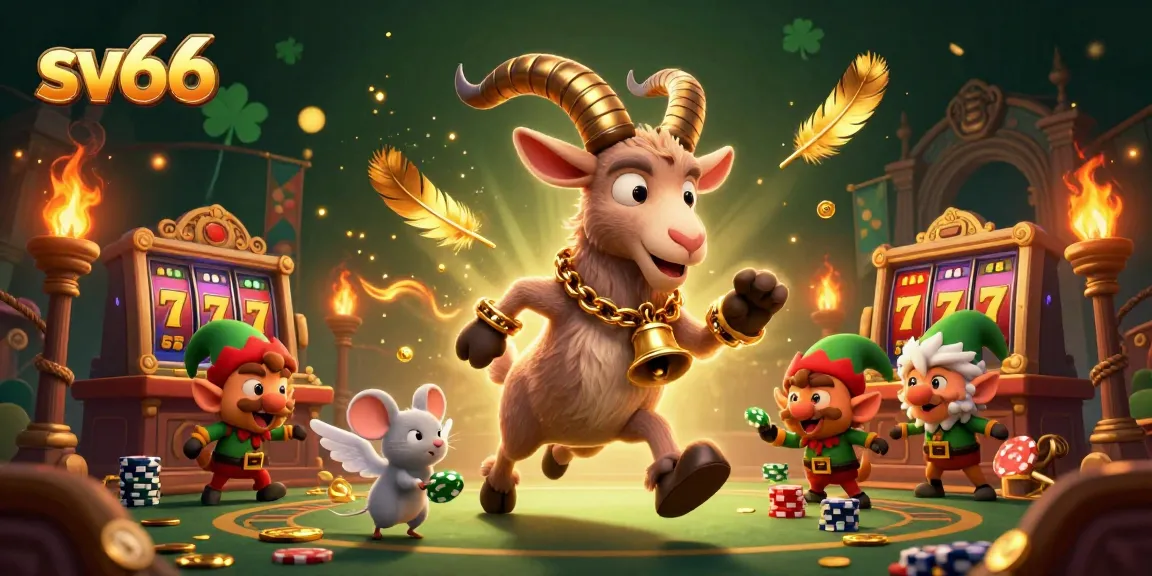 Engage in thrilling casino action with sv66's festive Krampus goat and lively characters stealing poker chips.