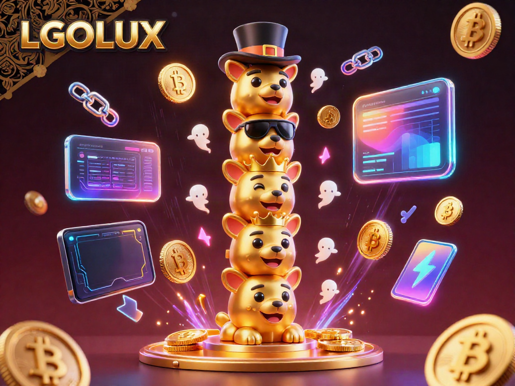 Experience immersive gaming with LGOLUX, featuring vibrant 3D digital elements and neon highlights that captivate.