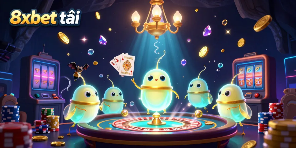 Experience the excitement of 8xbet tải with vibrant casino elements and animated glowworms in a lively setup.