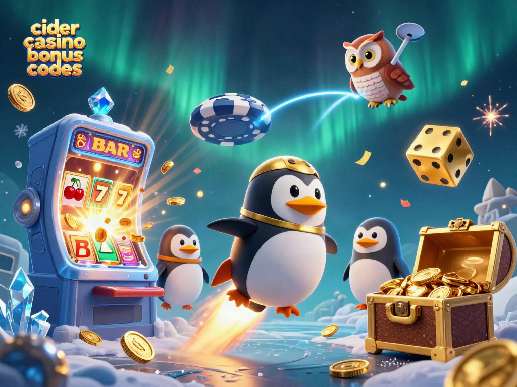 Play slots with exciting cider casino bonus codes for big wins, featuring a dynamic 3D scene.