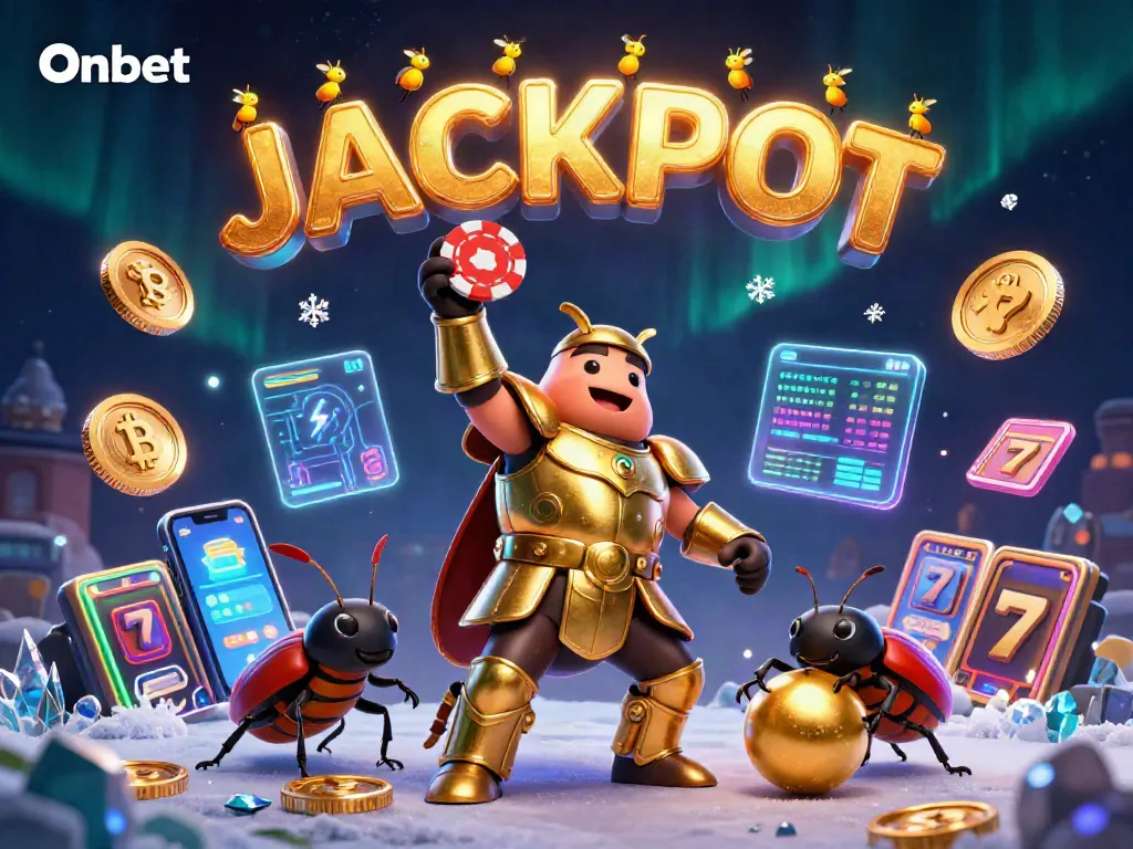 Engage with Onbet's thrilling poker experience depicted through dynamic 3D illustration featuring vibrant characters and crypto elements.
