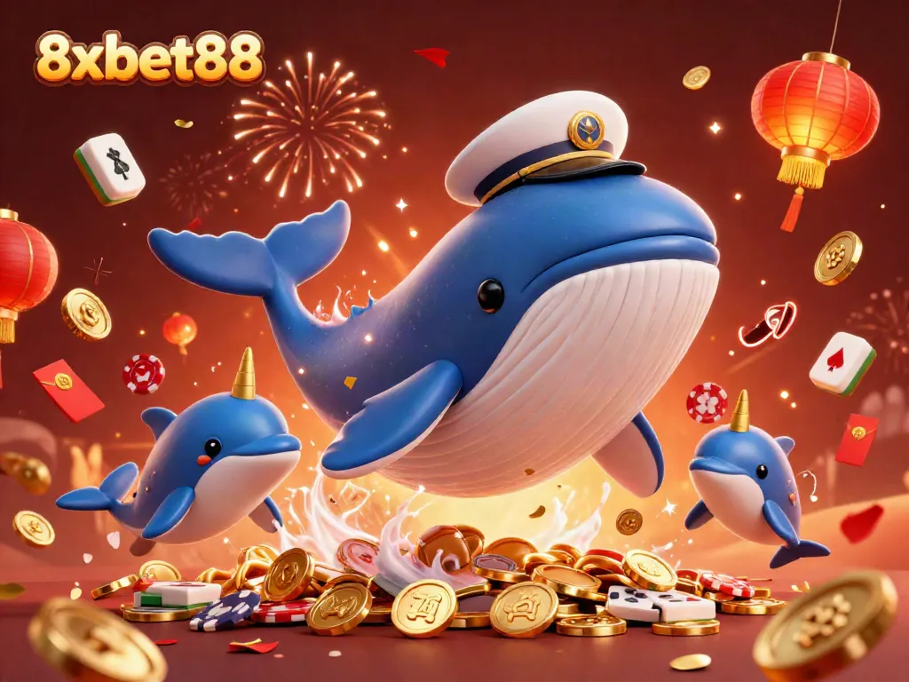 Experience thrilling gambling adventures with 8xbet88 featuring a vibrant whale and playful dolphins.