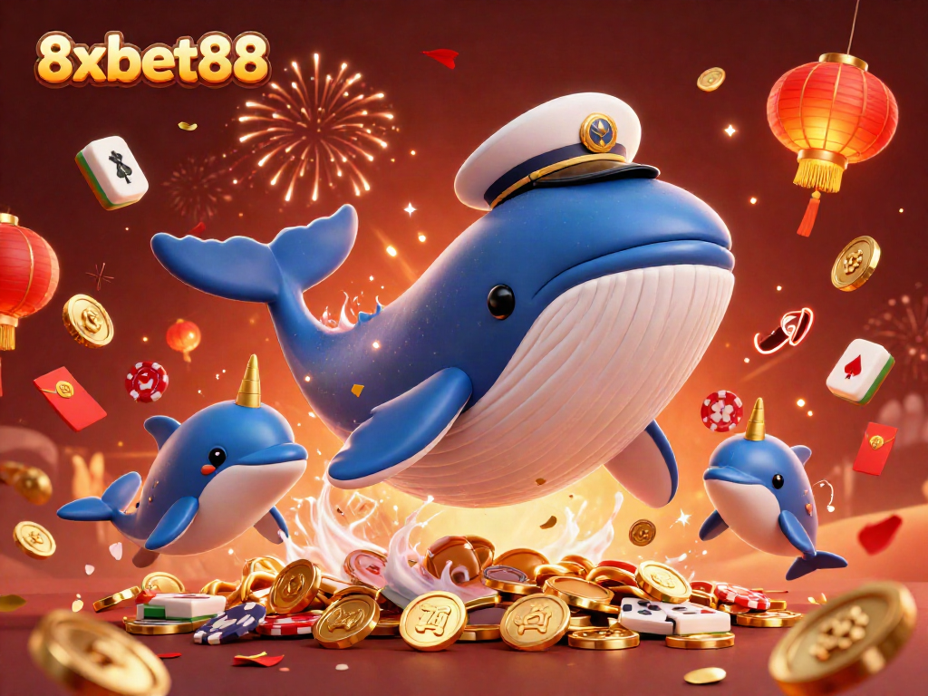 Experience thrilling gambling adventures with 8xbet88 featuring a vibrant whale and playful dolphins.