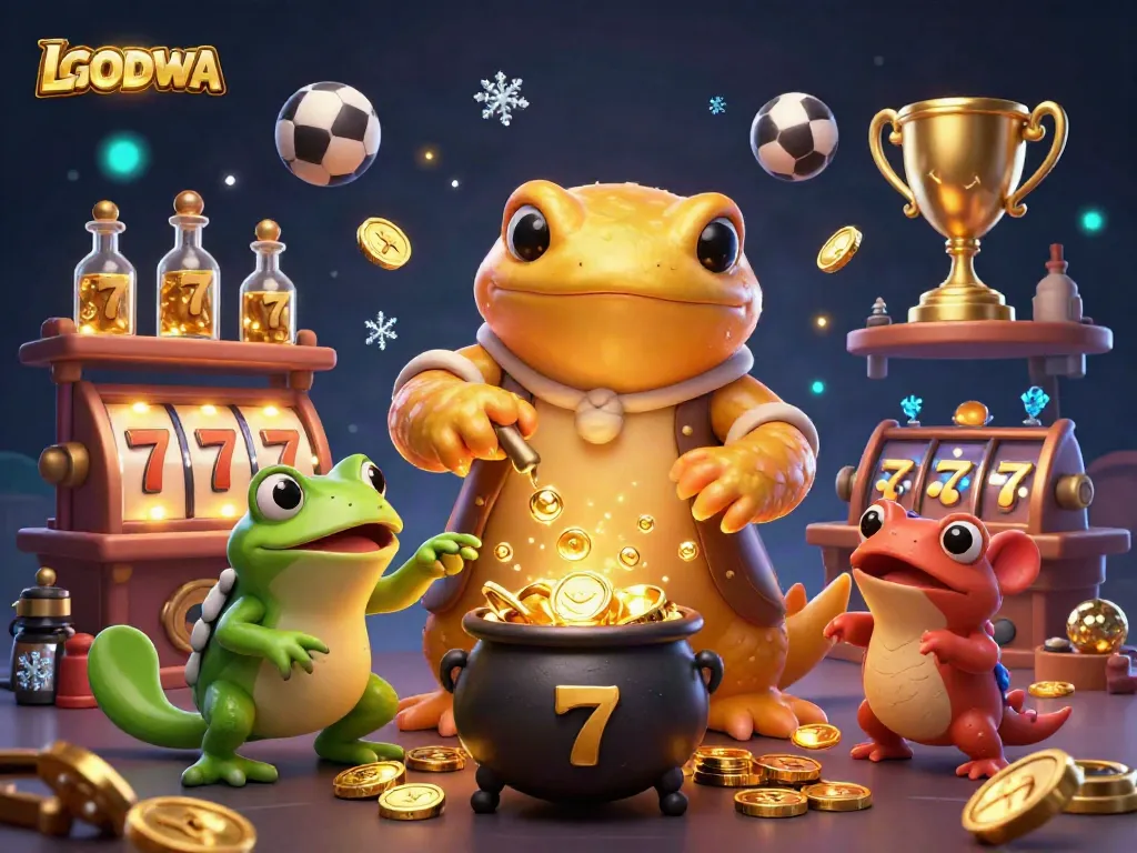 Experience the magic of LGODEWA with a golden alchemist and his helpers transforming metals into treasure in a vibrant casino scene.