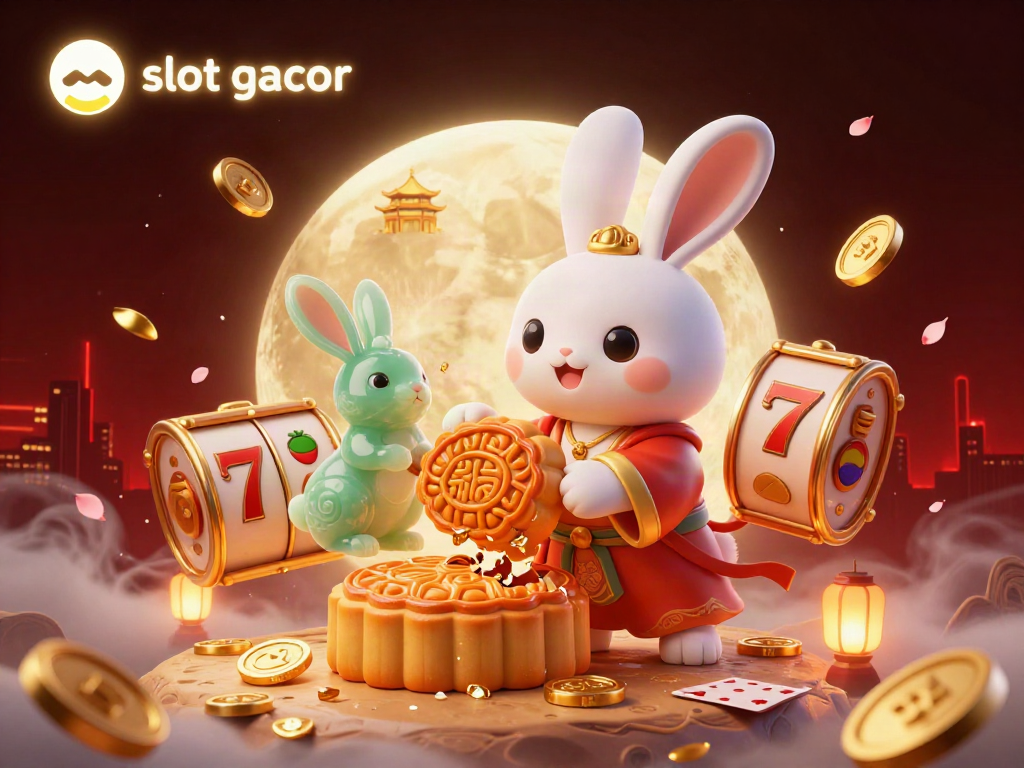 Engage with slot gacor themes featuring a moon rabbit illustration and vibrant slot reels.