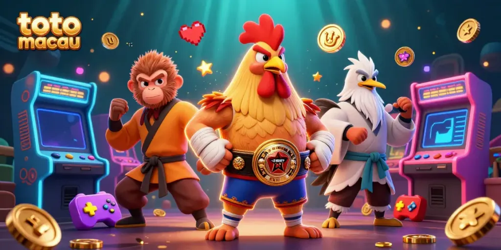 Menyaksikan toto macau dengan ilustrasi karakter ayam Muay Thai dan berjuta elemen permainan dalam satu adegan