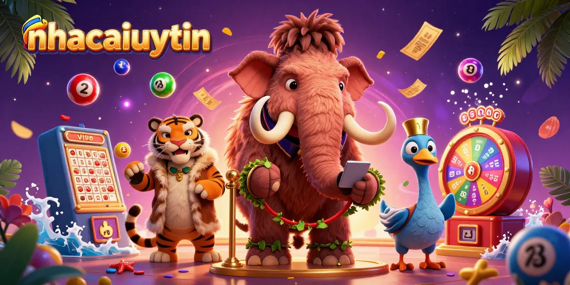 Play big at nhacaiuytin with a vibrant casino scene featuring colorful lottery balls and energetic characters.