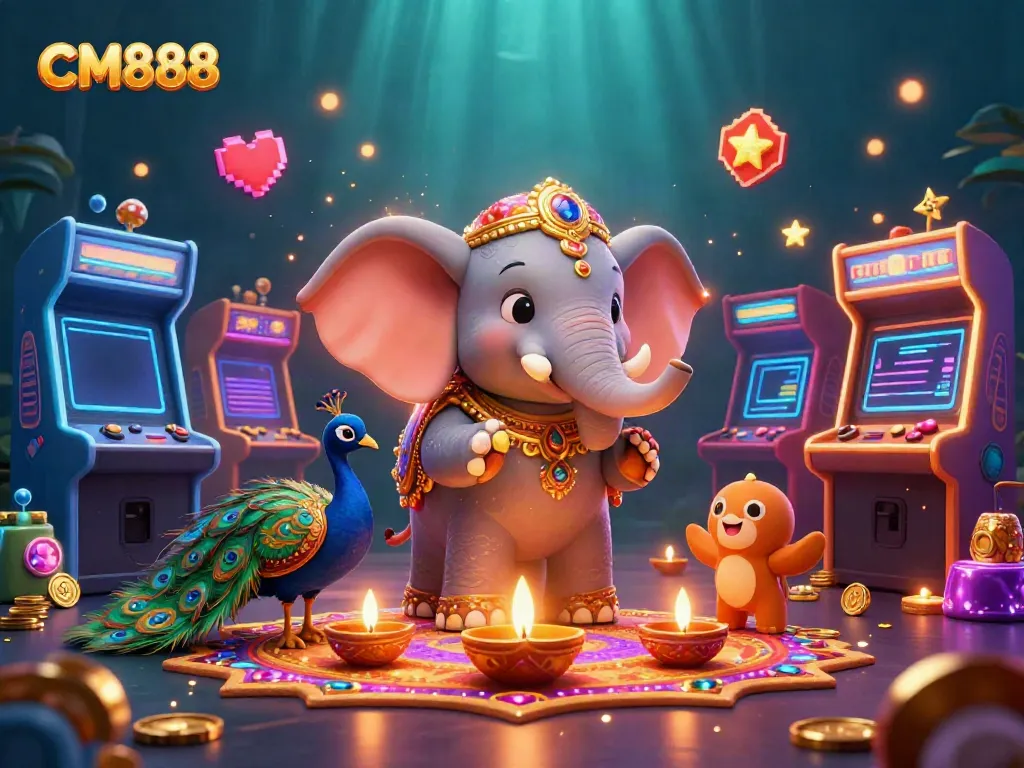 Engage in the excitement of CM888 with dynamic gambling elements, featuring vibrant casino characters.
