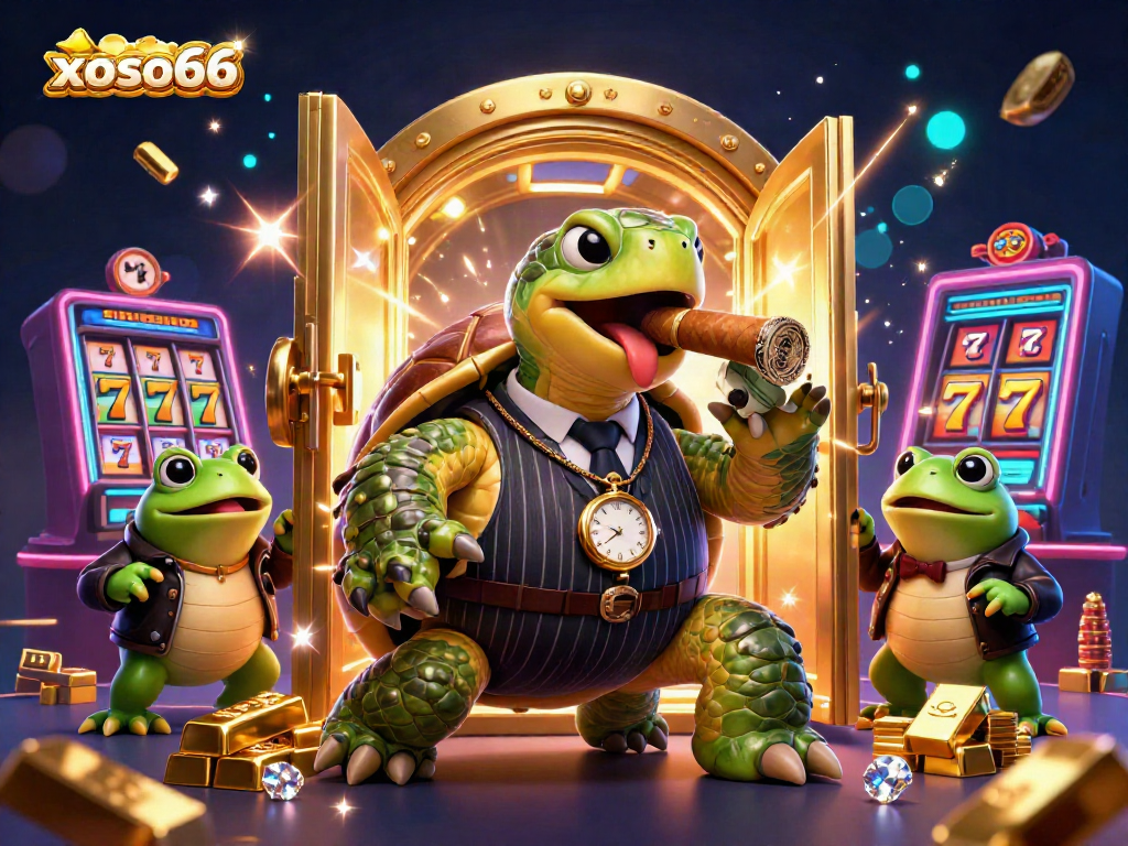 Engage in thrilling casino fun with xoso66 as a snapping turtle mobster and bullfrog enforcers orchestrate an exciting scene.