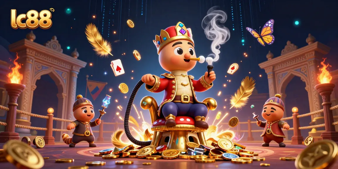 Experience the thrilling world of lc88 with vibrant casino characters amidst smoke and poker symbols.