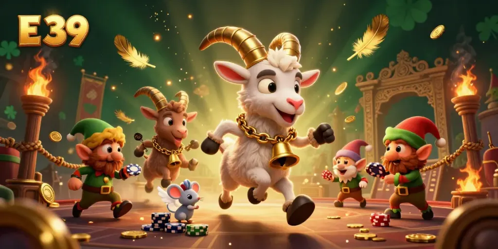 Join the fun at E 39's vibrant holiday-horror casino with 3D cartoon characters and festive elements.