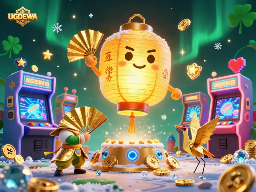 Experience winning with UGDEWA in this vibrant, illuminated casino scene of games and fun.