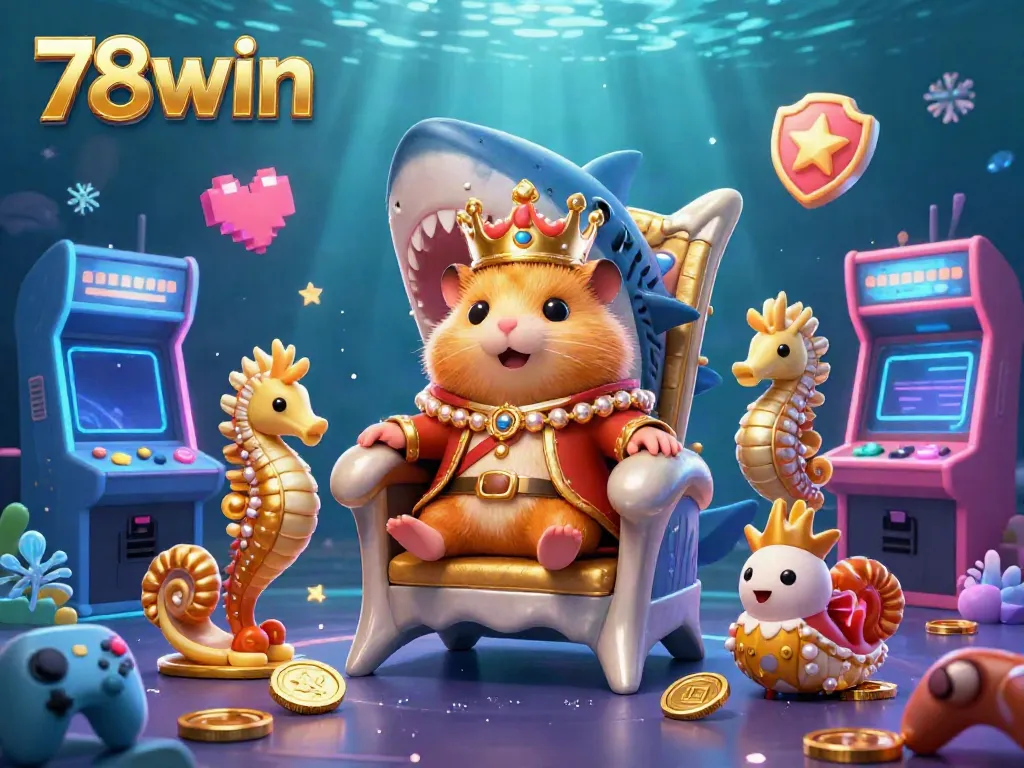 Engage with the dynamic world of 78win through a vibrant, ultra-detailed digital illustration capturing a golden hamster king in a casino setting.