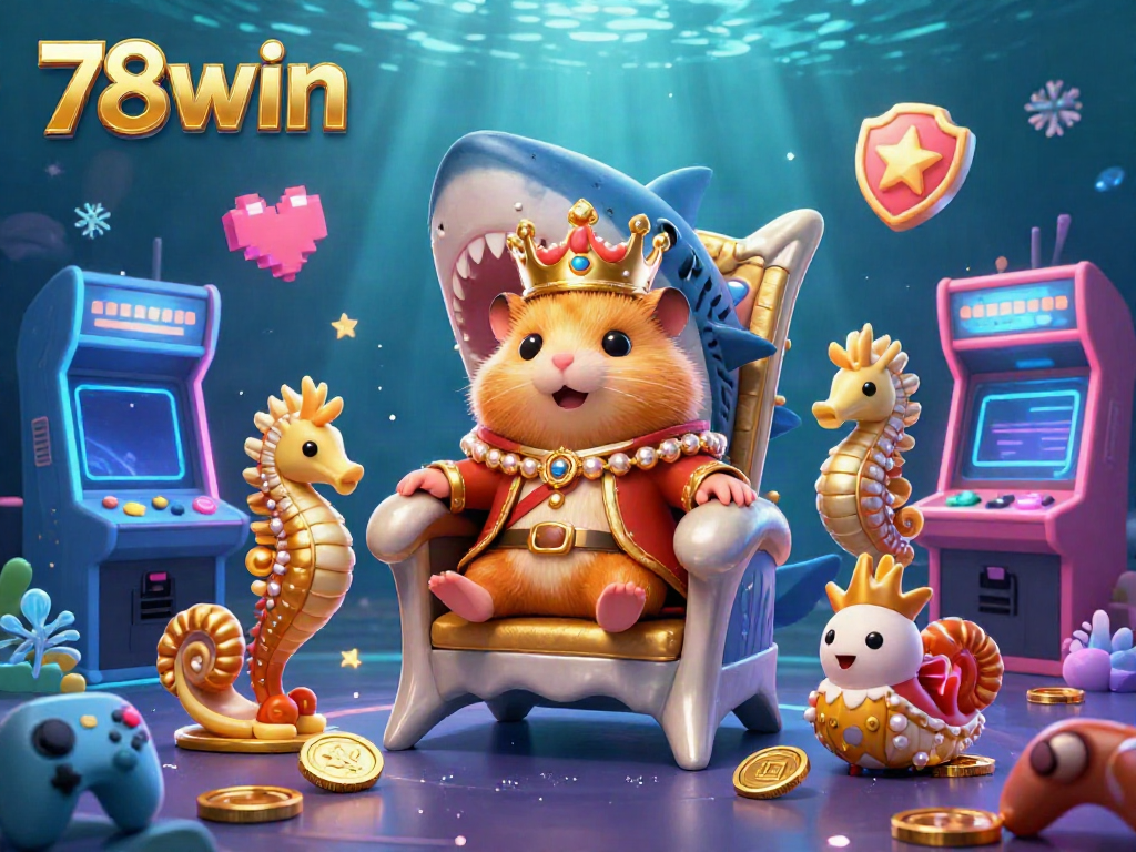 Engage with the dynamic world of 78win through a vibrant, ultra-detailed digital illustration capturing a golden hamster king in a casino setting.