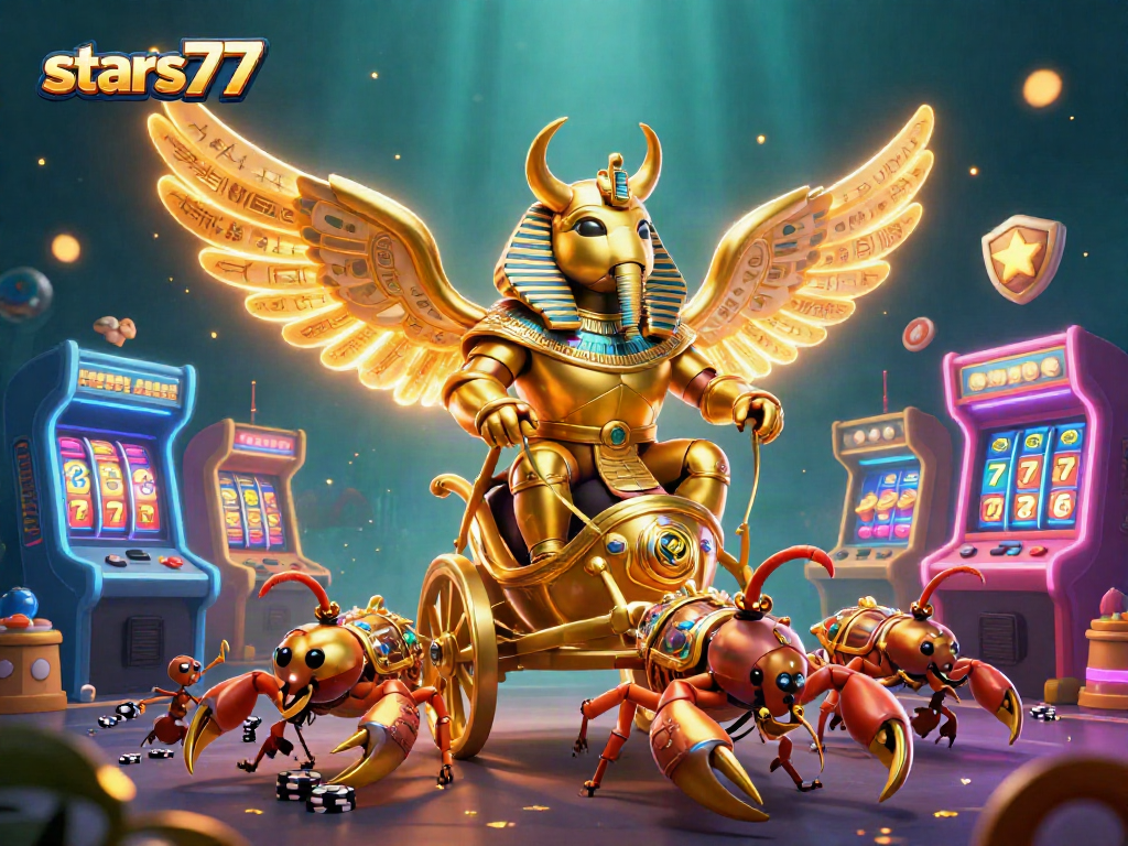 stars77 menghadirkan ilustrasi kasino 3D yang menarik dengan simbol keberuntungan dan elemen permainan yang dinamis.